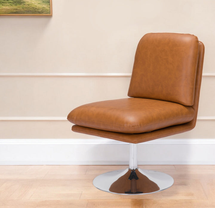 22" Brown And Silver Faux Leather Side Chair