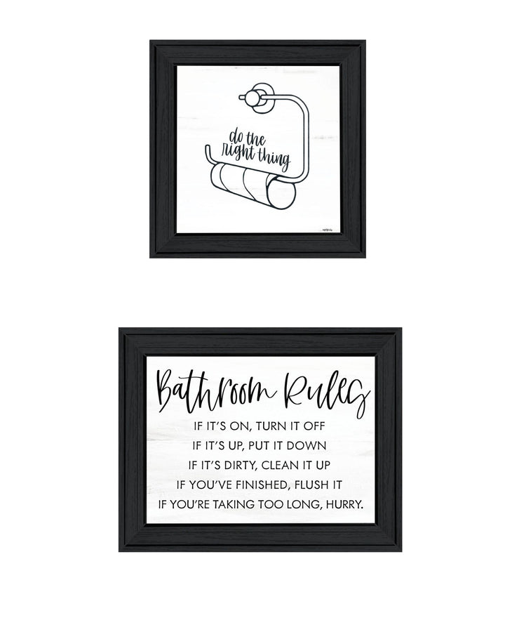 Set Of Two "Bathroom Rules" Black Framed Textual Art Wall Art