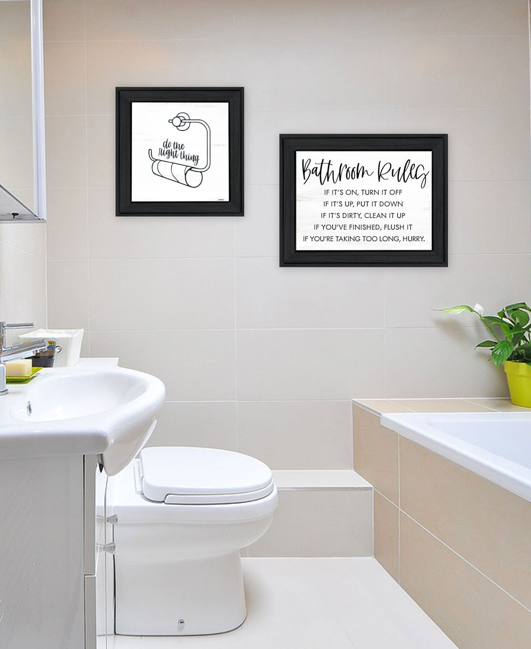 Set Of Two "Bathroom Rules" Black Framed Textual Art Wall Art