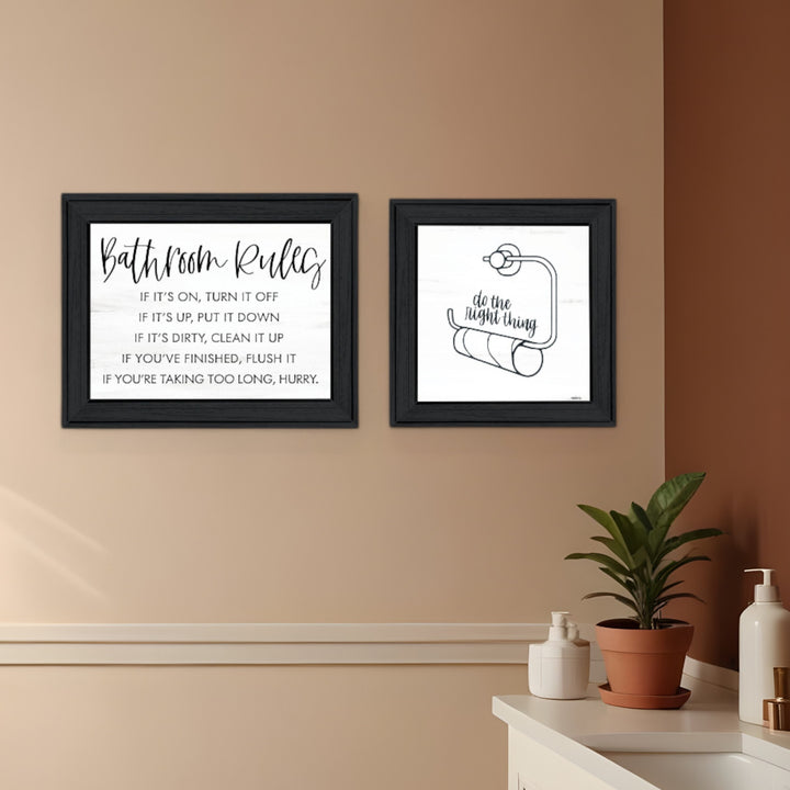 Set Of Two "Bathroom Rules" Black Framed Textual Art Wall Art