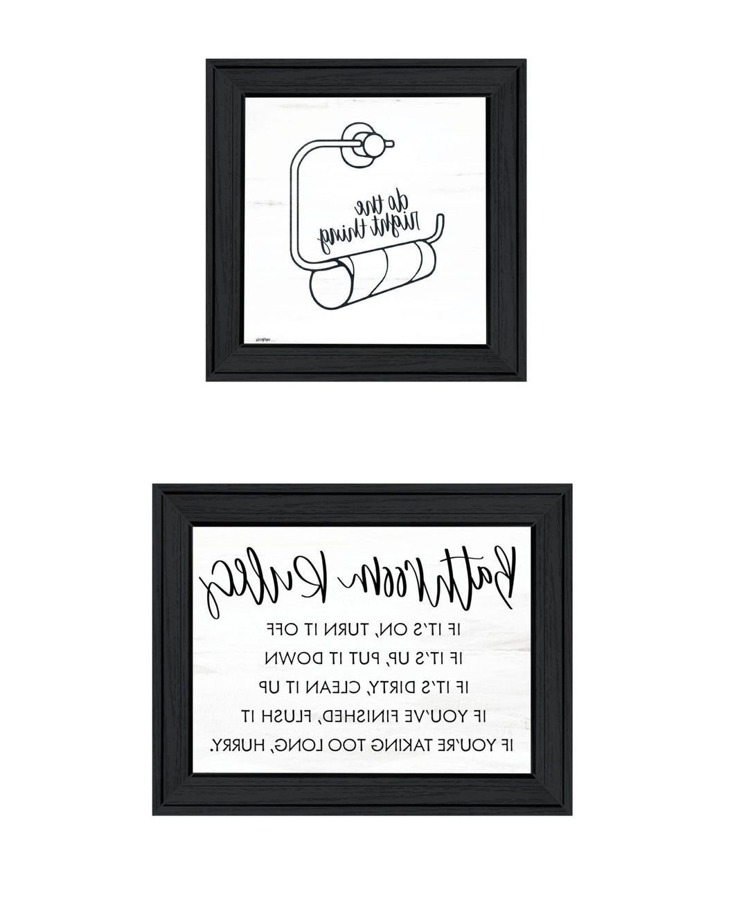 Set Of Two "Bathroom Rules" Black Framed Textual Art Wall Art