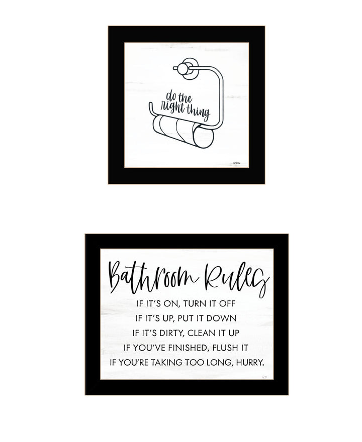 Set Of Two "Bathroom Rules" Black Framed Textual Art Wall Art