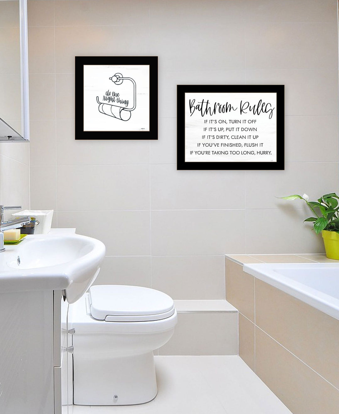 Set Of Two "Bathroom Rules" Black Framed Textual Art Wall Art