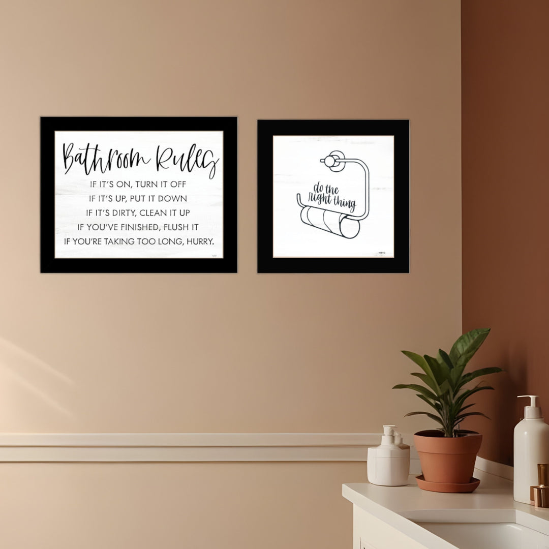 Set Of Two "Bathroom Rules" Black Framed Textual Art Wall Art